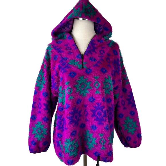 Vintage 90s Retro Animal Print Pullover Sweatshirt Hoodie size Large Purple - Picture 1 of 10